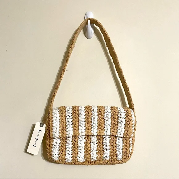 Anthropologie Striped Raffia Shoulder Bag - Picture 2 of 12